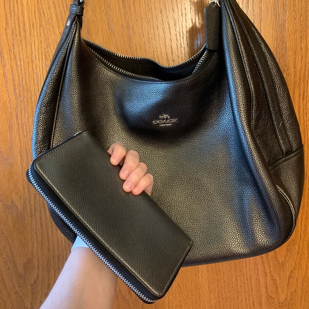 Gun metal Coach hobo with matching wallet